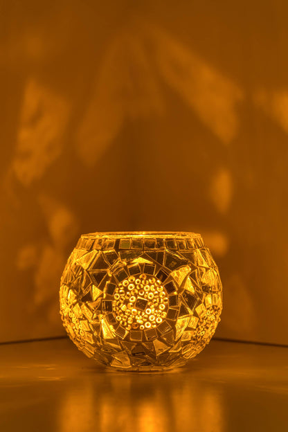 KAFTHAN Large Mosaic Glass Candle Holder: Turquoise Triple Circle