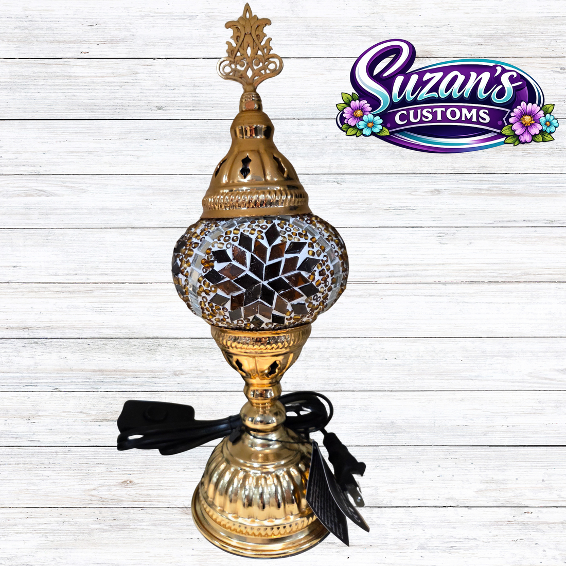 86106: 3" PRESSED MOSAIC SHADE "NIGHTLIGHT" TABLE LAMP - ROS: Brown