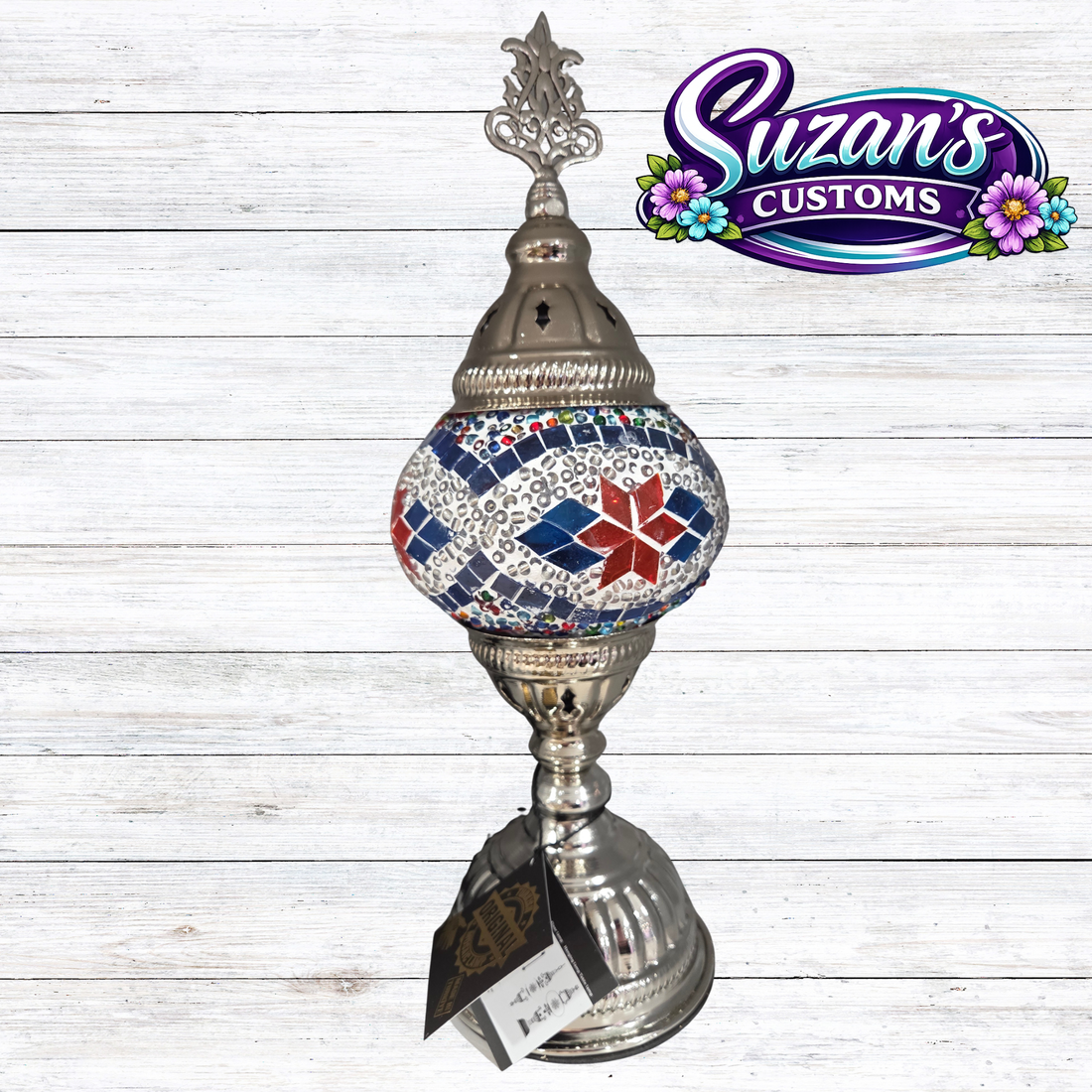 86107: 3" PRESSED MOSAIC SHADE "NIGHTLIGHT" TABLE LAMP - SIL: Multi-Colored