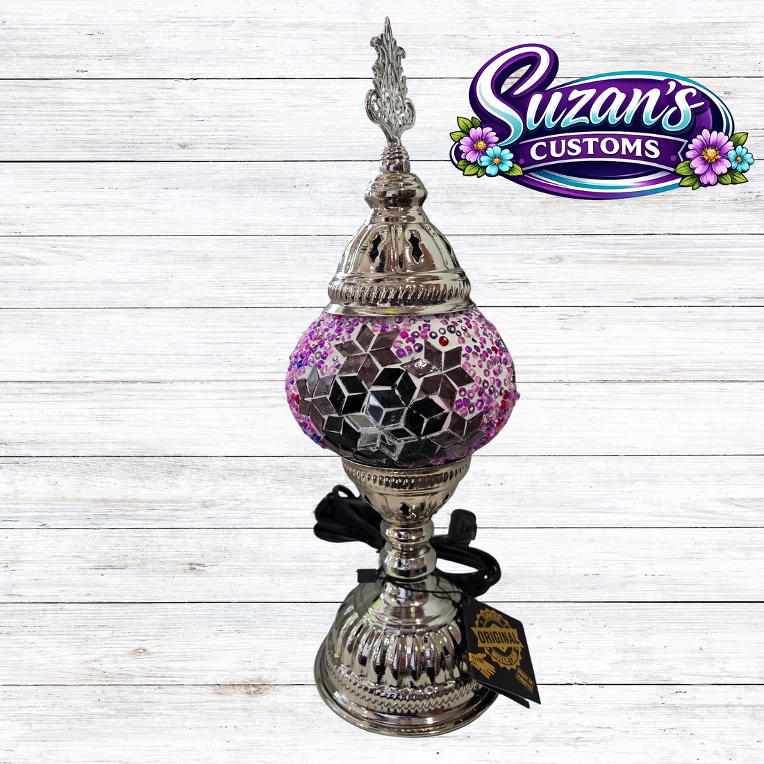 86107: 3" PRESSED MOSAIC SHADE "NIGHTLIGHT" TABLE LAMP - SIL: Purple