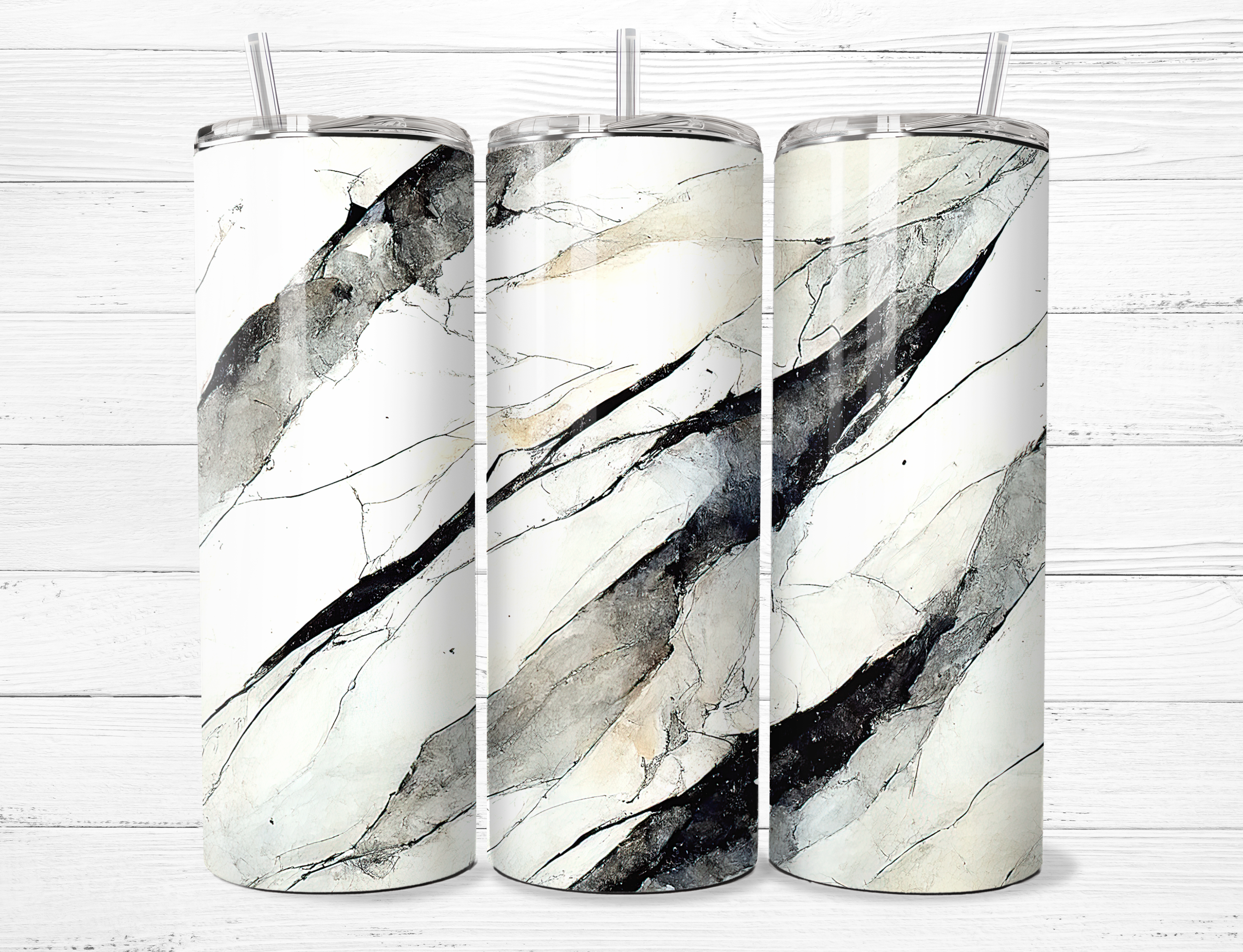 White &amp; Black Marble Tumbler