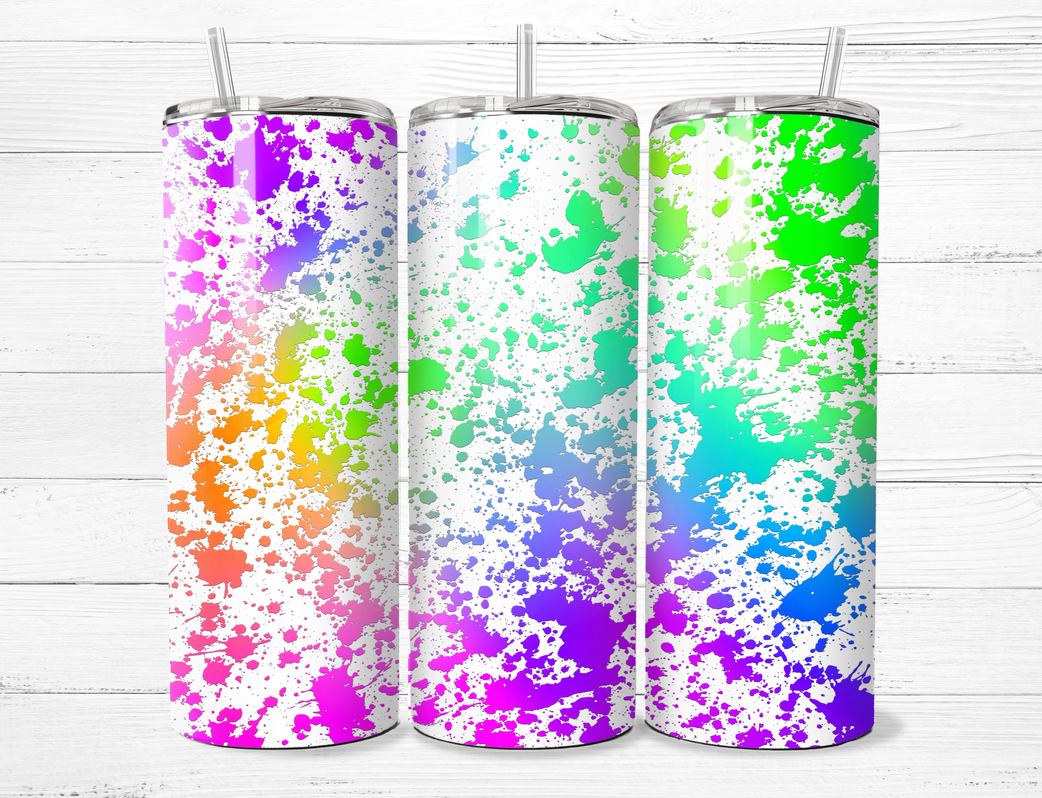 Neon Rainbow Paint Splatters Tumbler