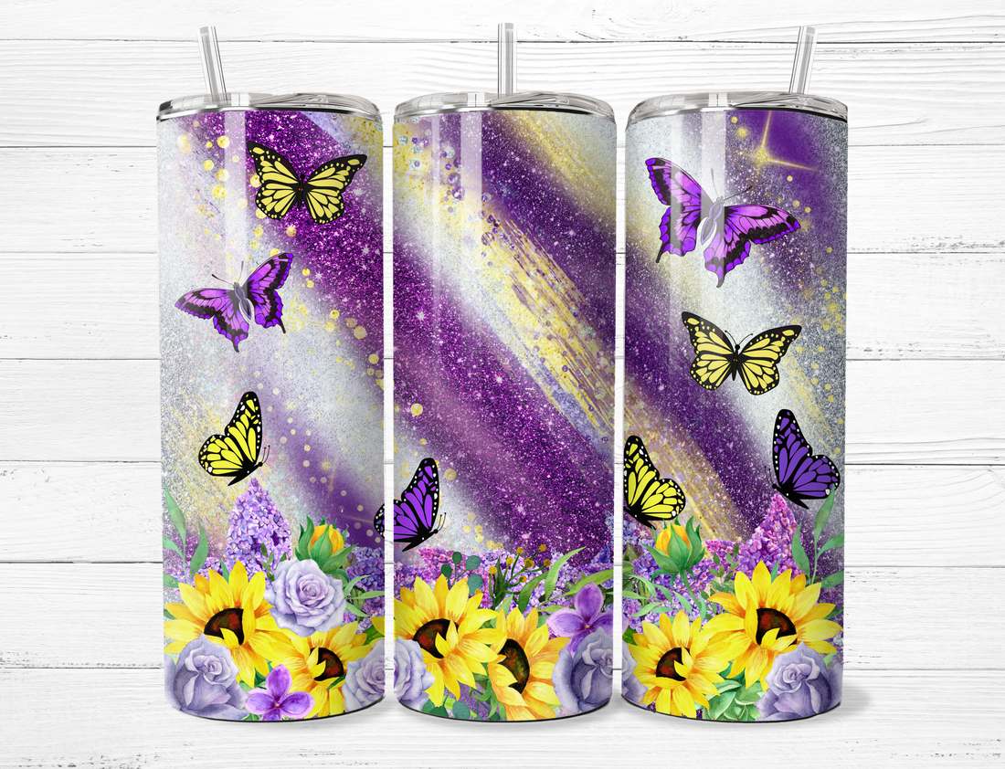 Purple and Yellow Buttlerflies Tumbler