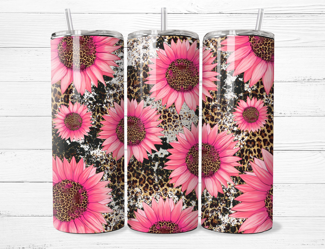 Pink Flowers &amp; Animal Print Tumbler