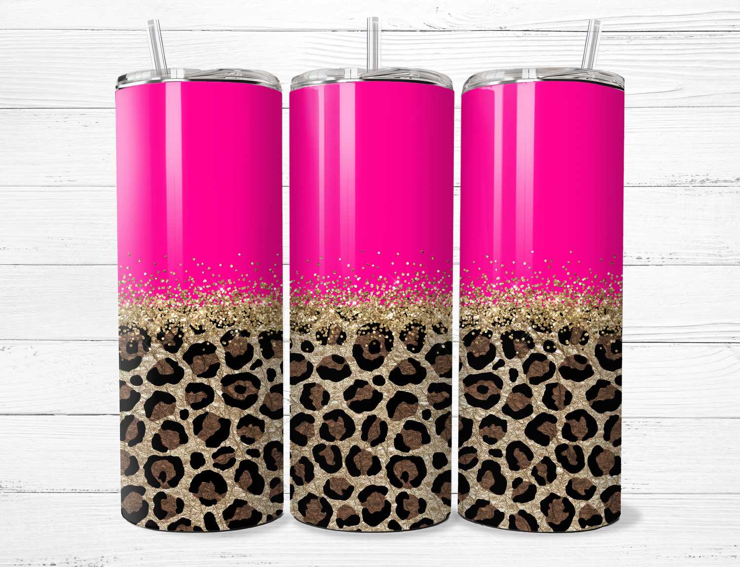 Animal Print Glitter Hot Pink Tumbler