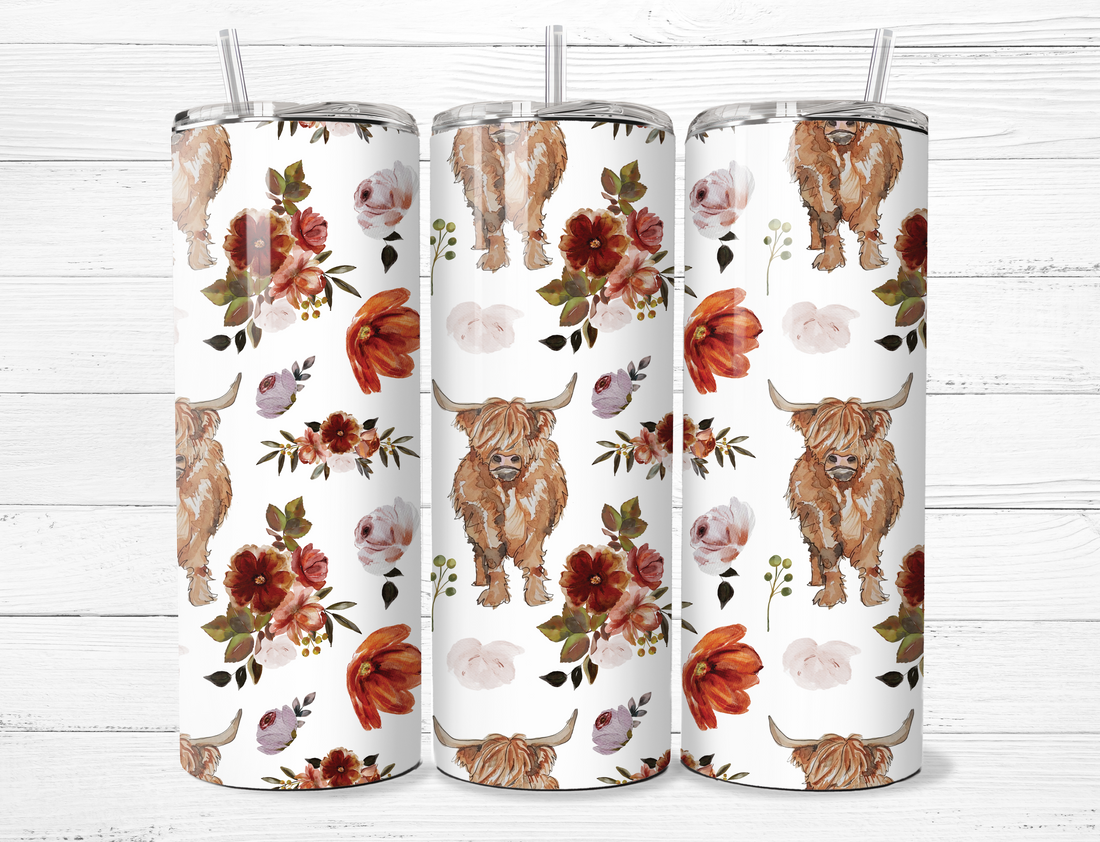 Highland Cow &amp; Flowers Tumbler
