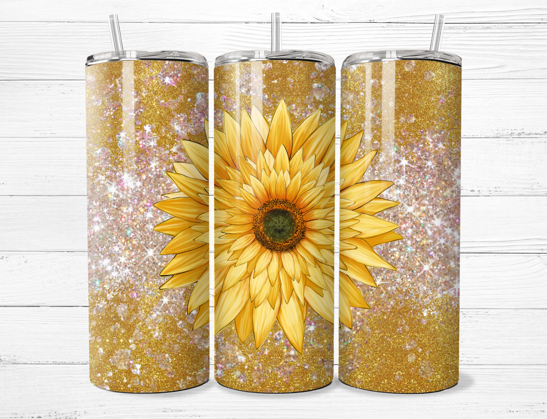 Gold Glitter Sunflower Tumbler