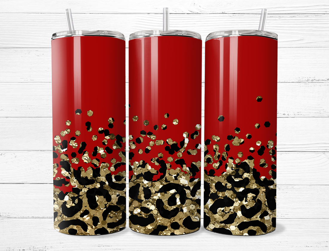 Red &amp; Gold Cheetah Print Tumbler