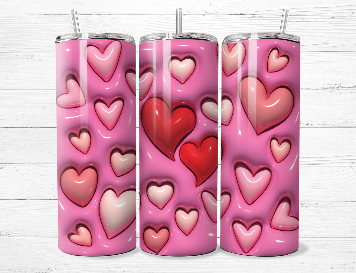 Pink Puffy Hearts Tumbler