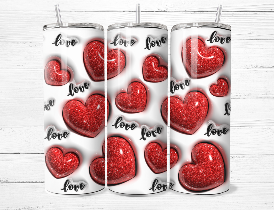 Red Puffy Hearts Tumbler
