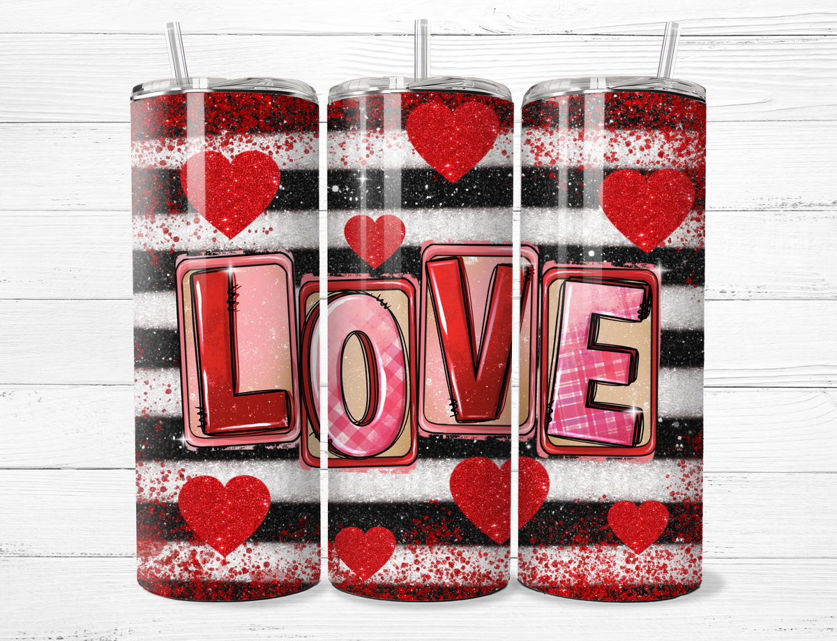 Black &amp; White Striped LOVE Tumbler
