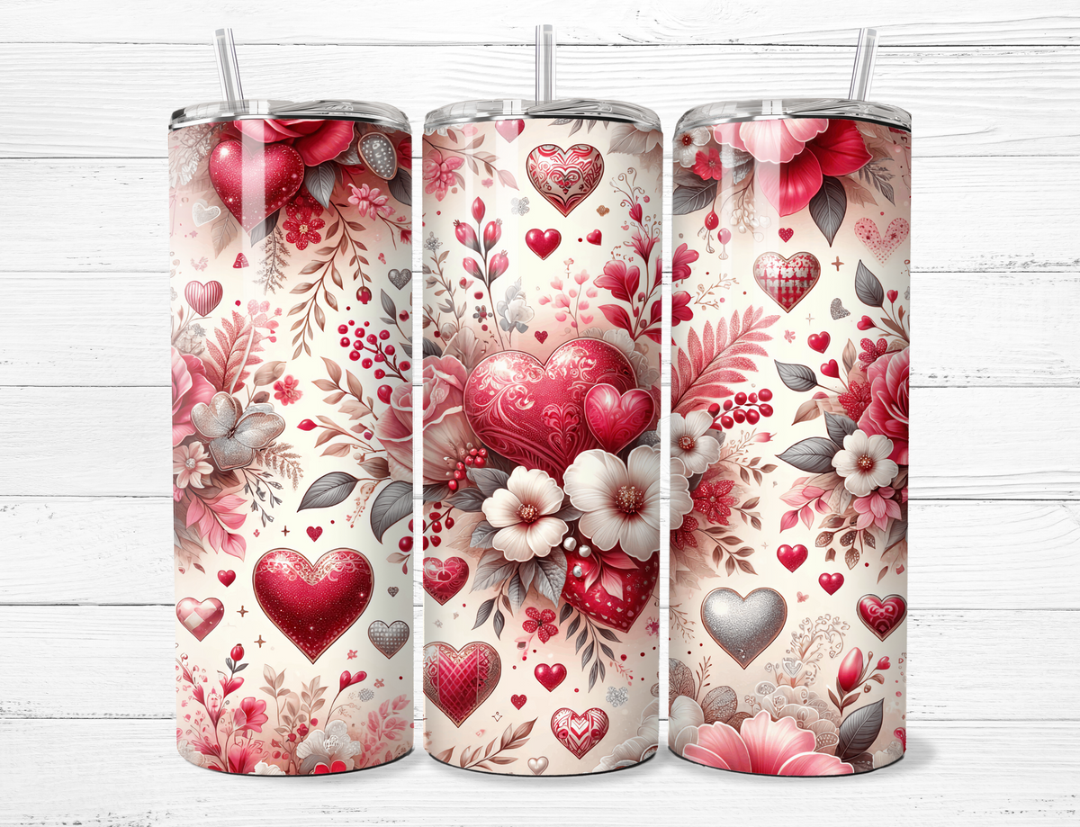 Hearts &amp; Flowers Valentine Tumbler