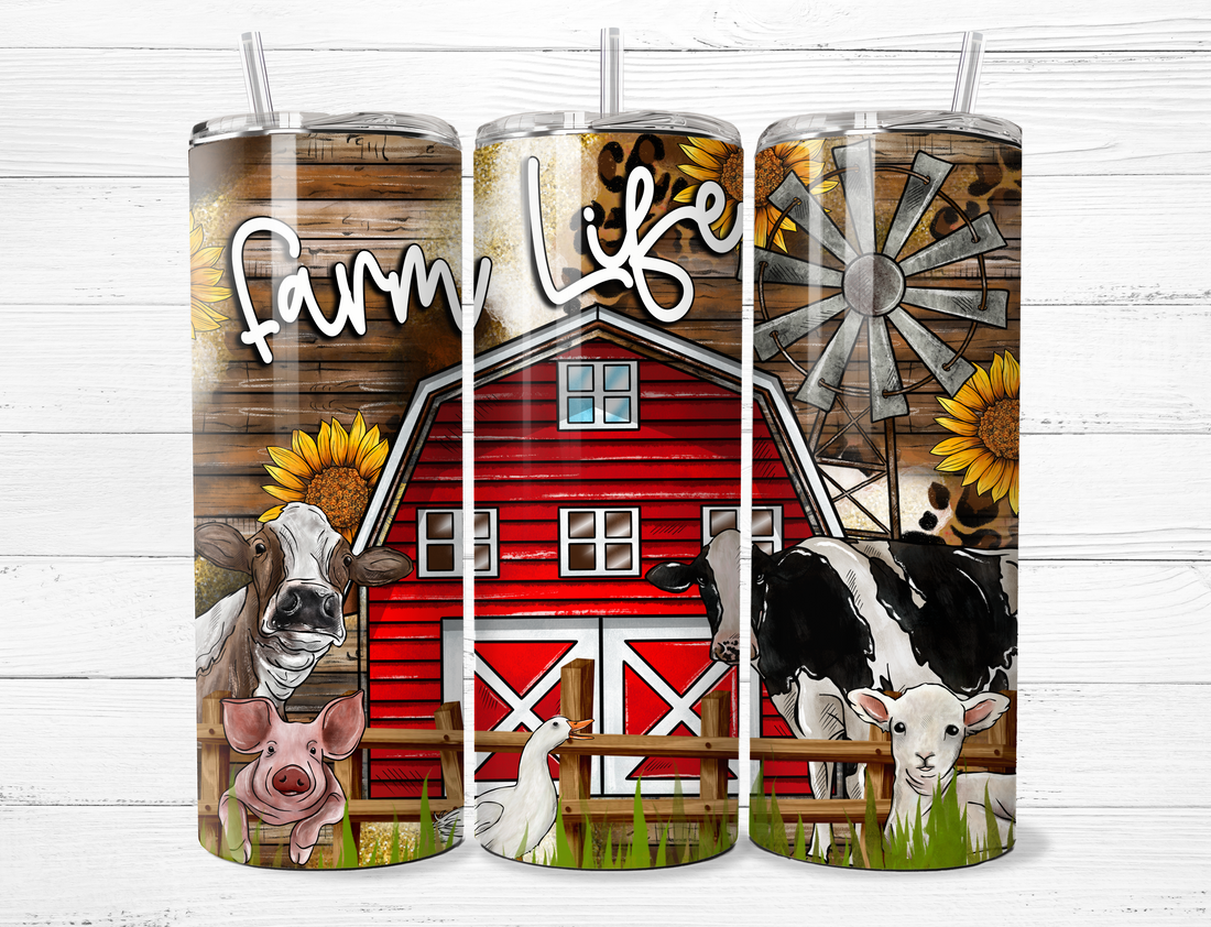 Farm Life, Red Barn and Animals Tumbler