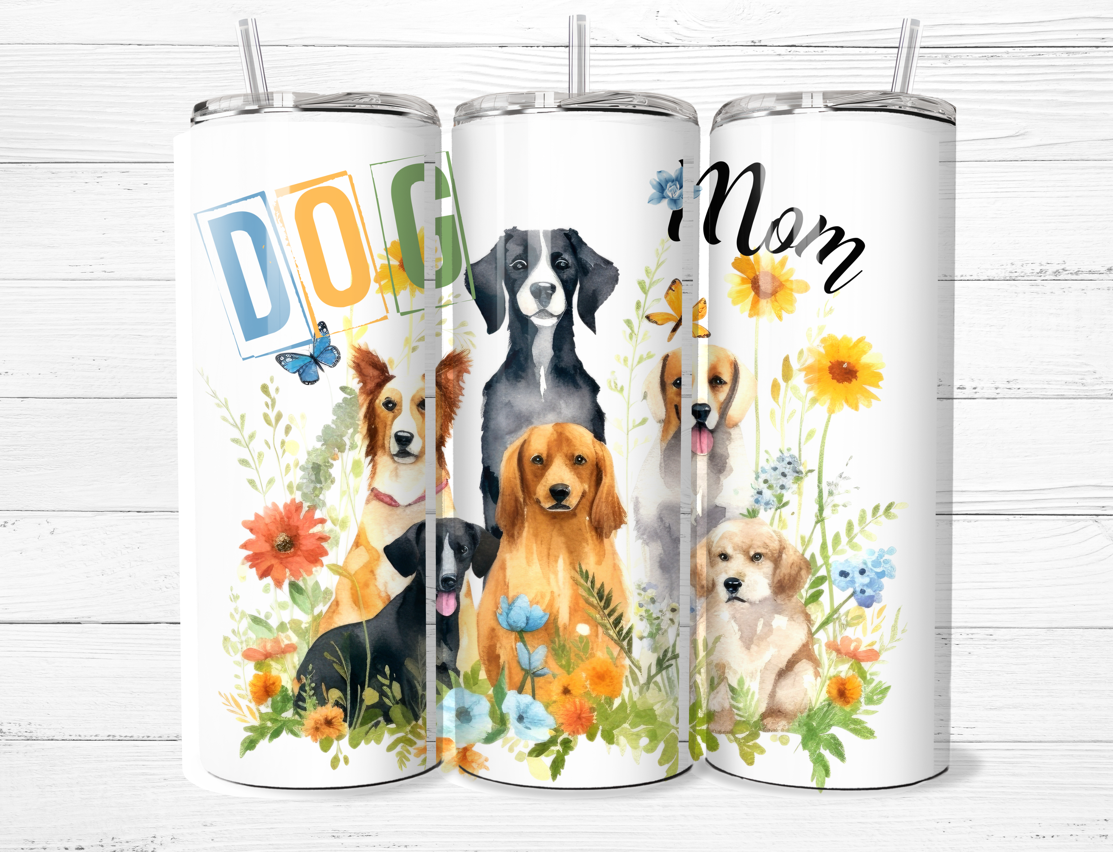 Dog Mom, Pups and Flowers Tumbler