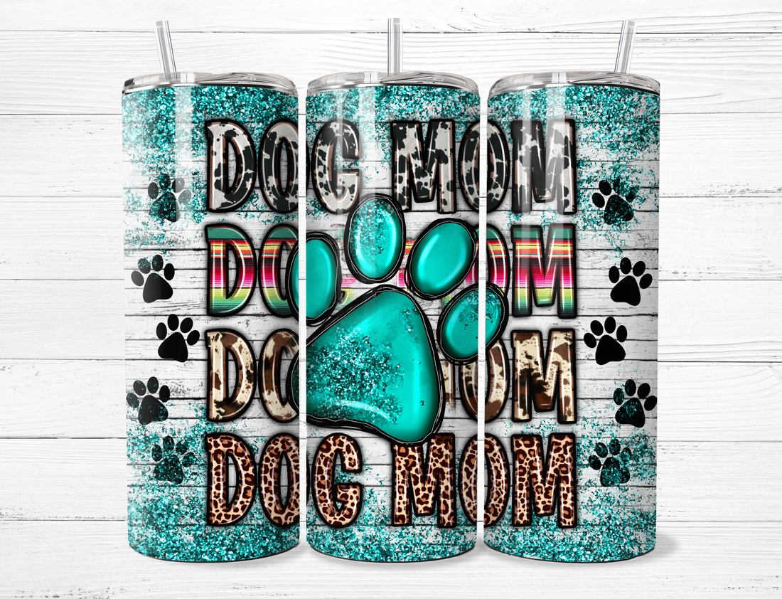 Turquoise Paw Print, Dog Mom Tumbler