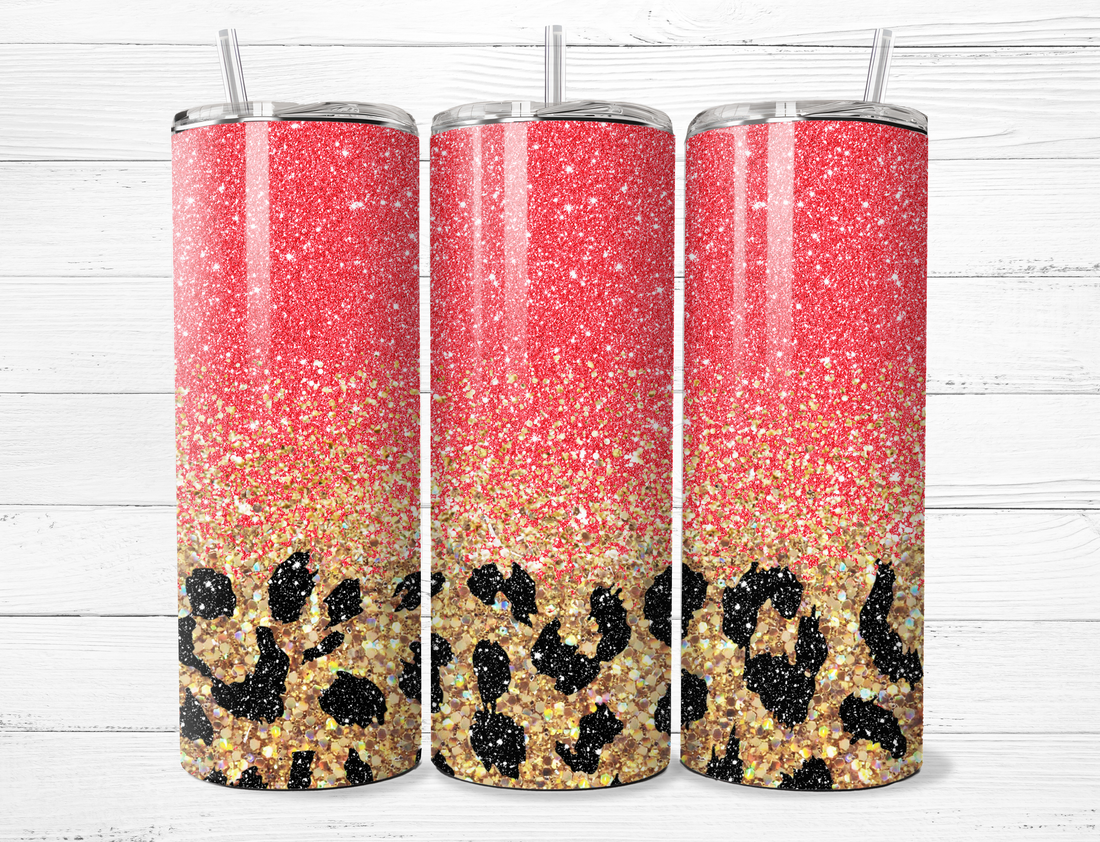 Glitter Coral Ombre to Leopard Print Tumbler