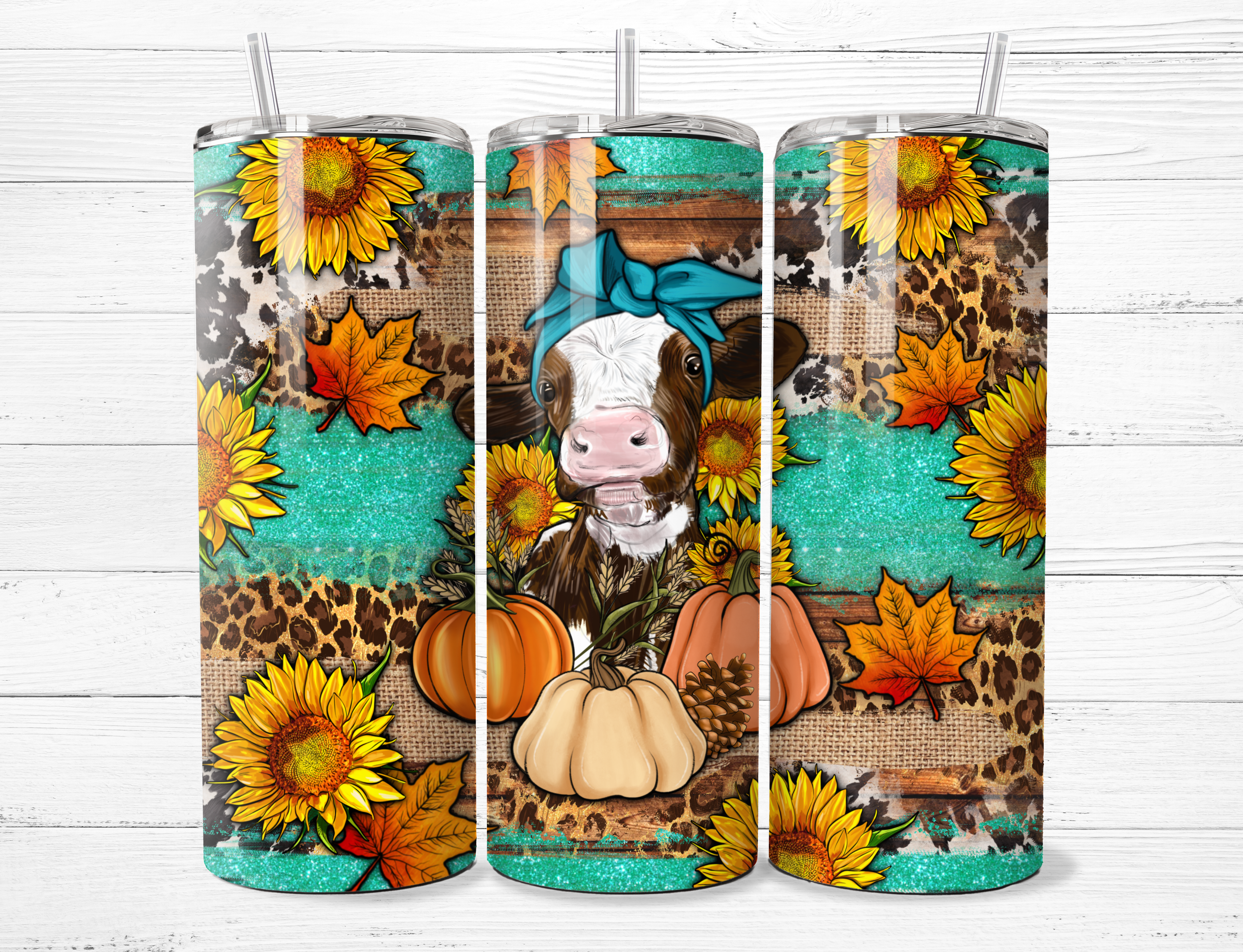 Cow, Pumpkins and Leaves Tumbler