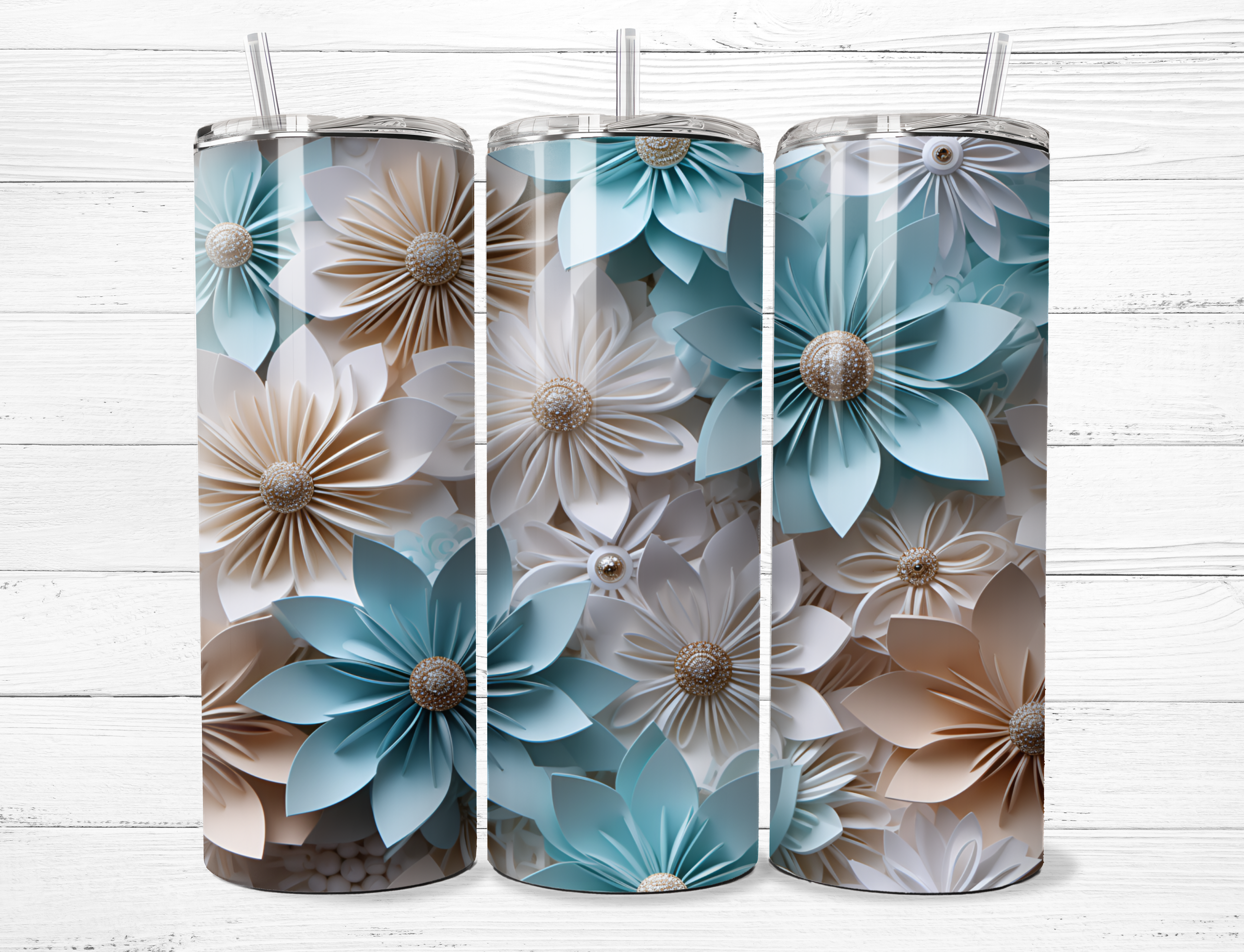3D Paper Flowers Tumbler