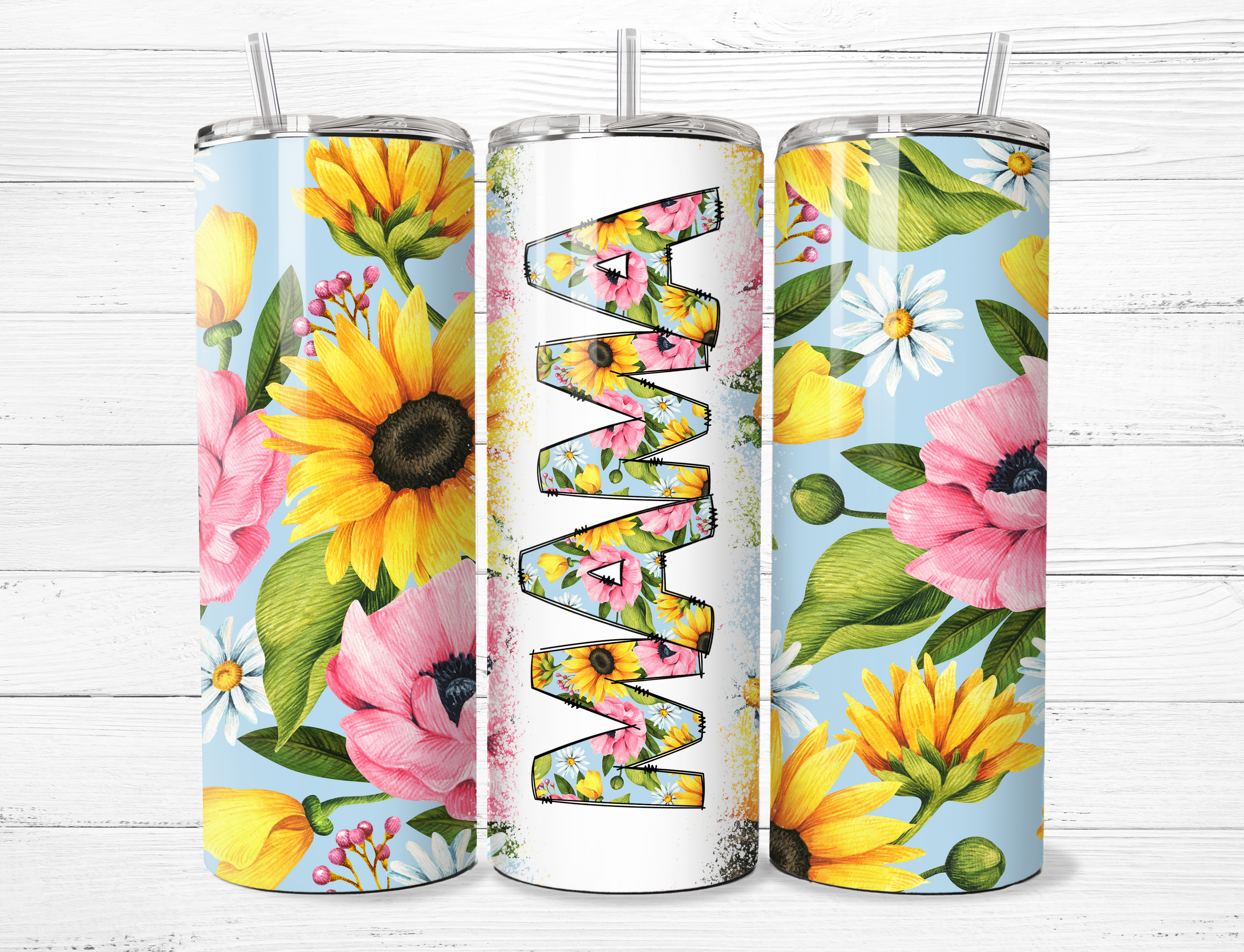 Mama Pink and Yellow Flowers Tumbler