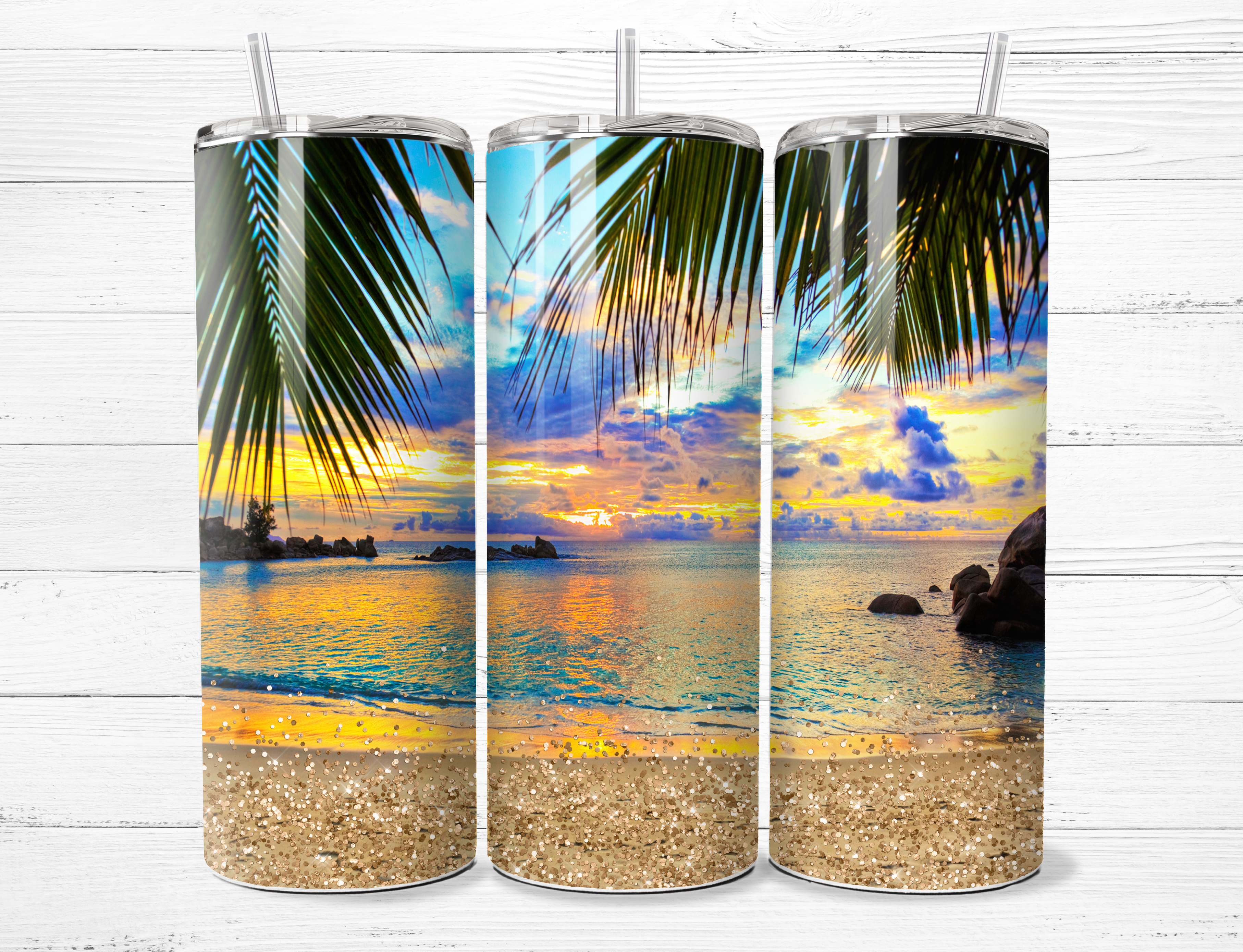 Beach with Palm Leaves Tumbler