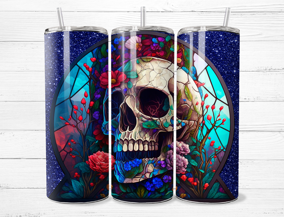 Rounded Skull with Flowers Tumbler