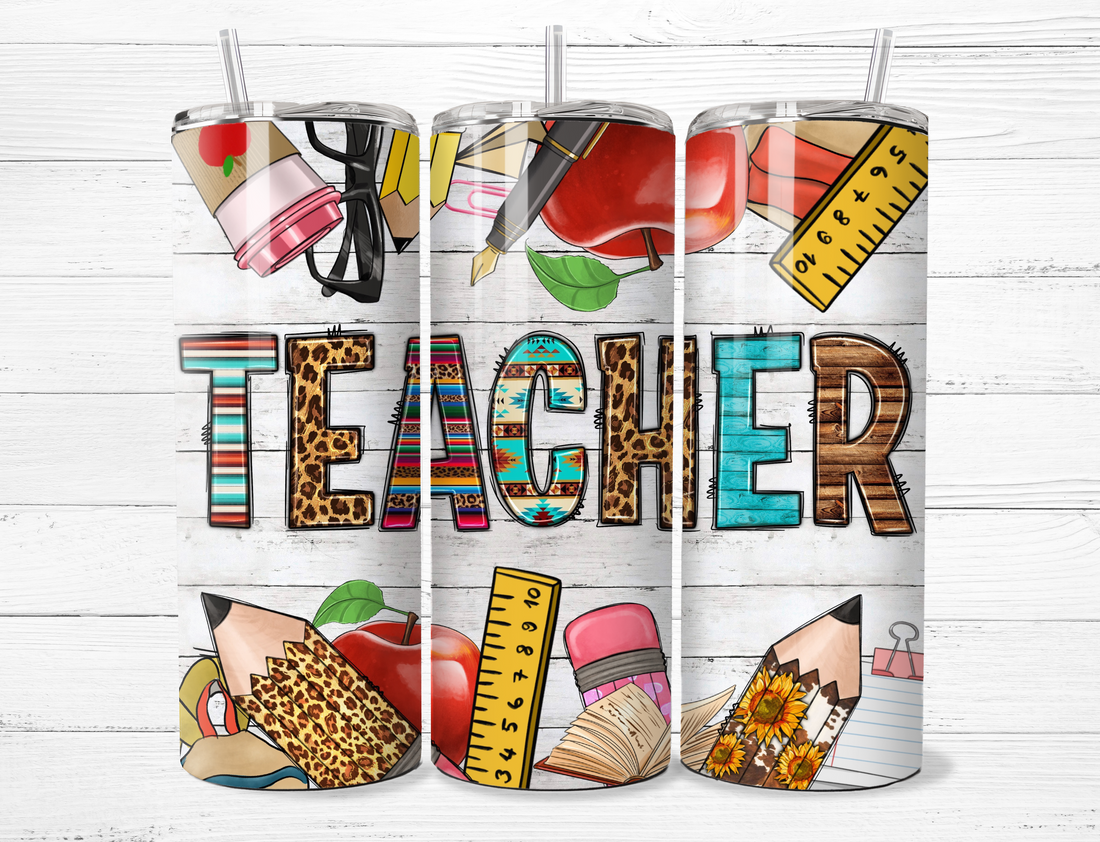 Teacher Stitched Letters Tumbler