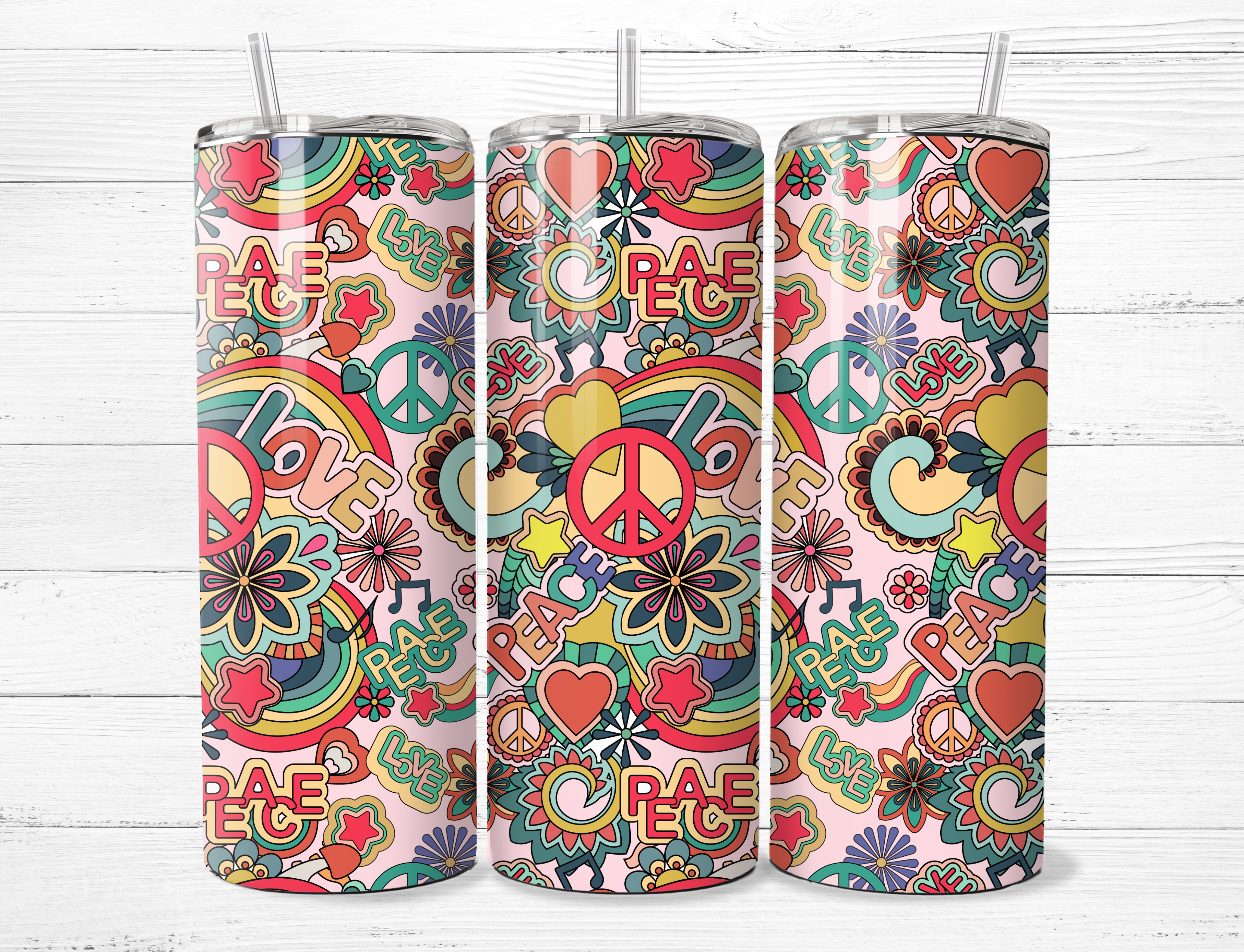 Retro Peace &amp; Flowers Tumbler