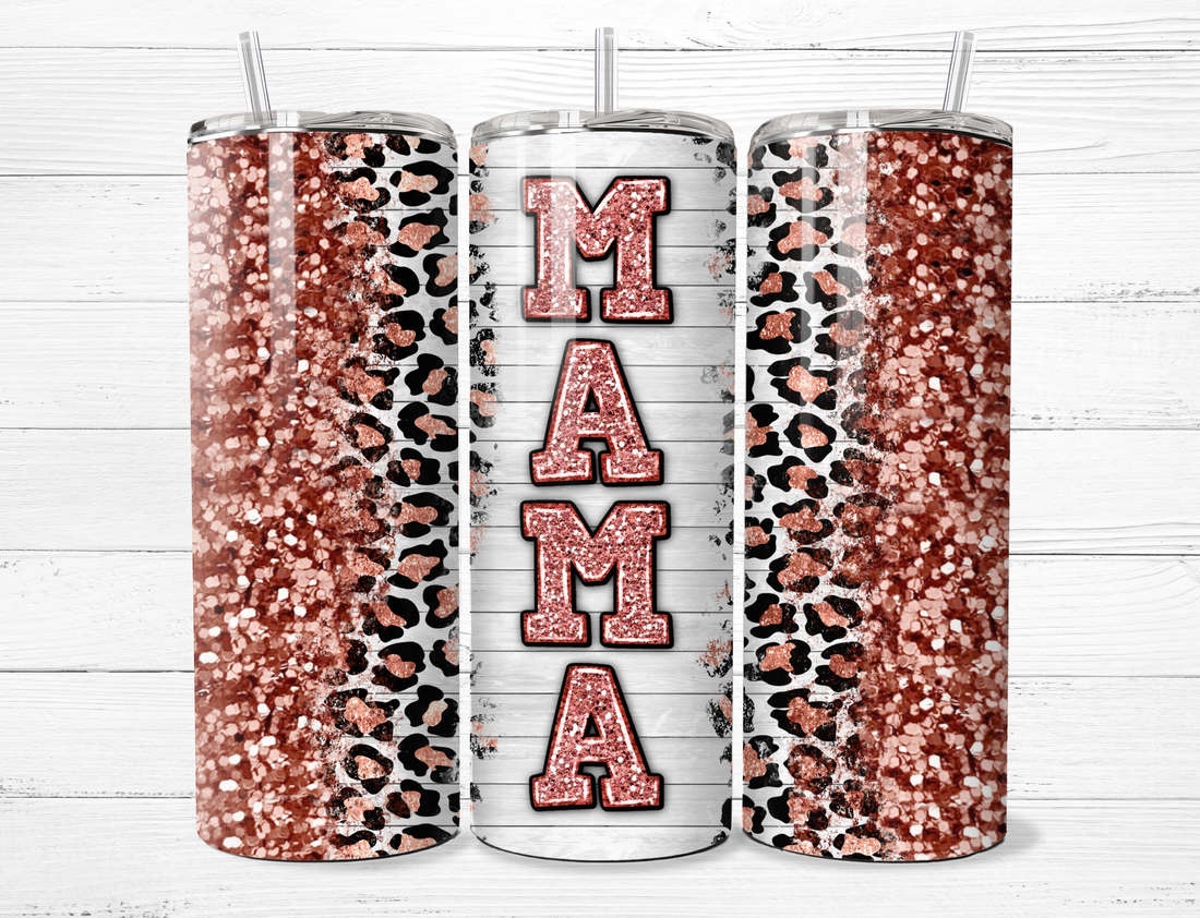 Faux Pink Glitter Mama Tumbler