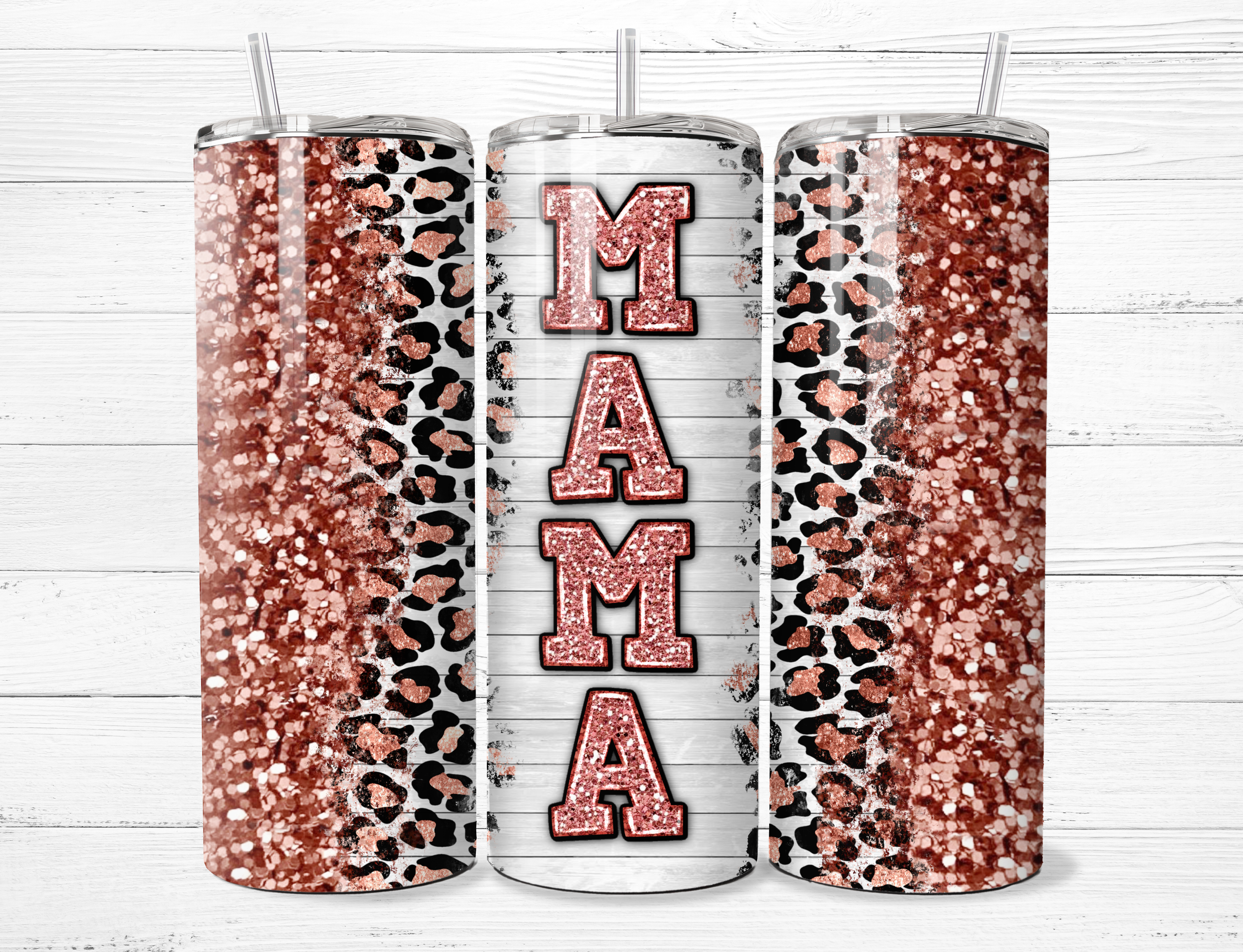 Faux Pink Glitter Mama Tumbler