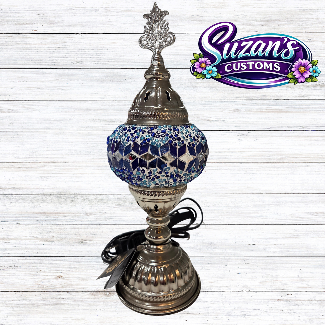 86107: 3" PRESSED MOSAIC SHADE "NIGHTLIGHT" TABLE LAMP - SIL: Turquoise