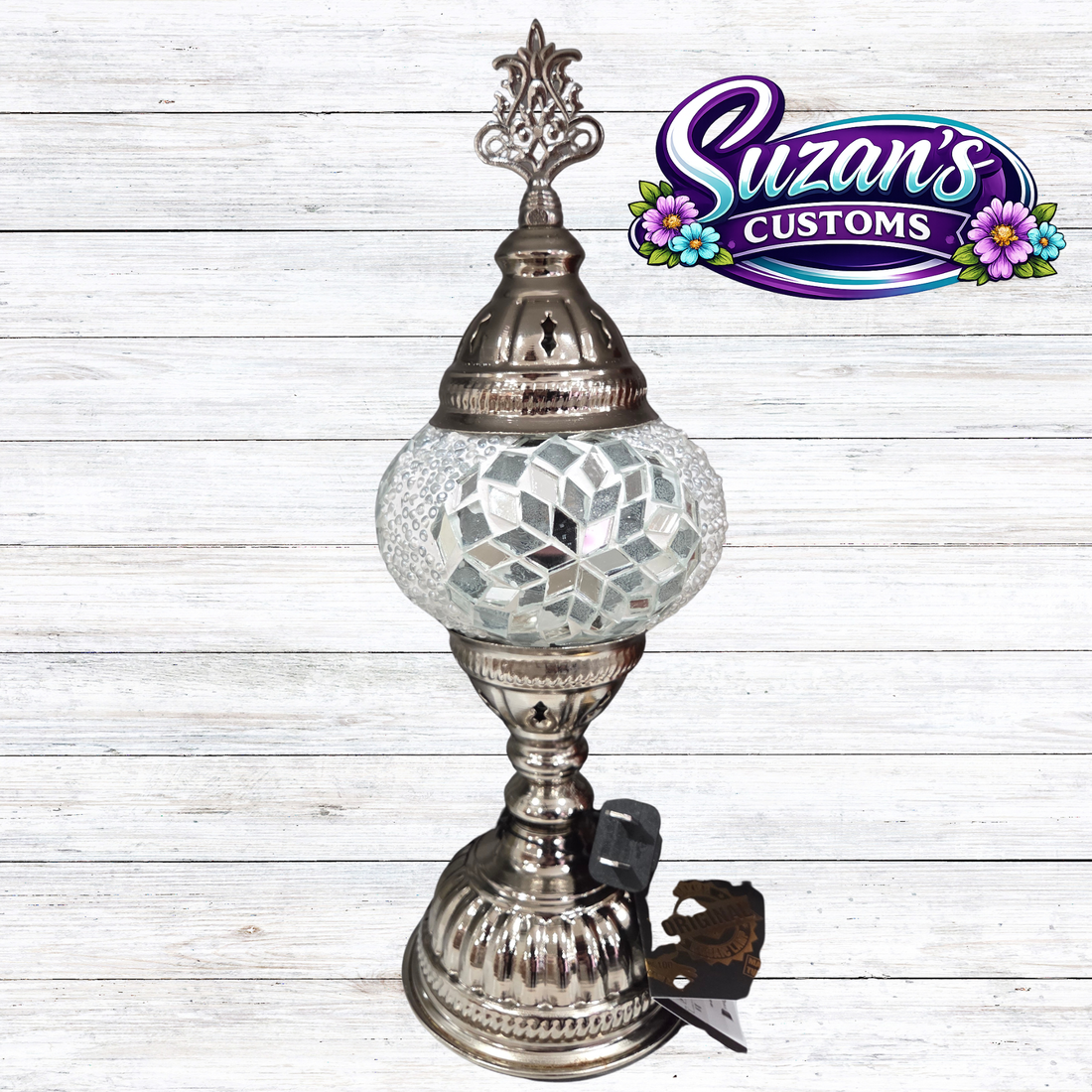 86107: 3" PRESSED MOSAIC SHADE "NIGHTLIGHT" TABLE LAMP - SIL: White