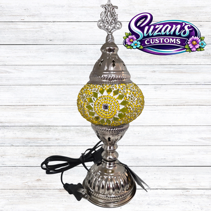 86107: 3" PRESSED MOSAIC SHADE "NIGHTLIGHT" TABLE LAMP - SIL: Yellow