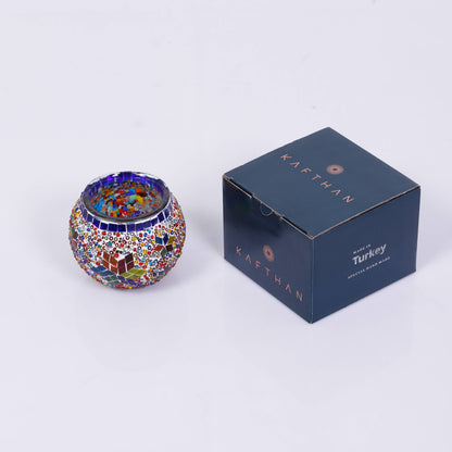 KAFTHAN Large Mosaic Glass Candle Holder: Turquoise Triple Circle