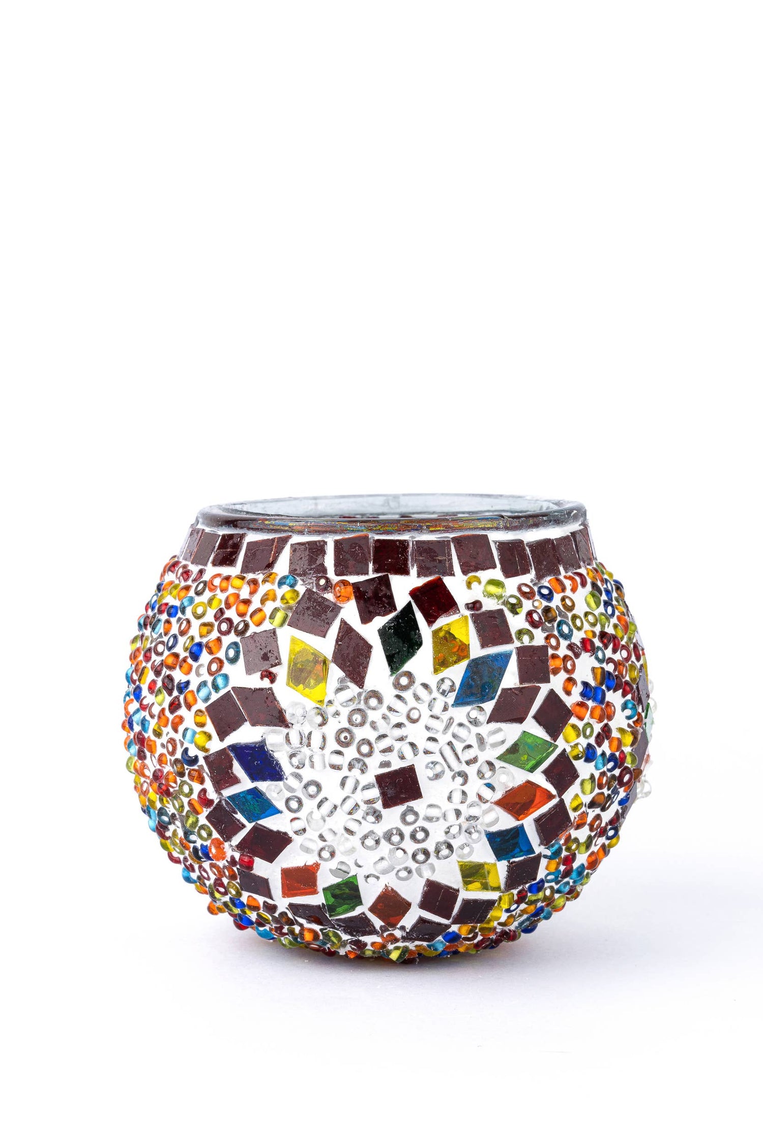 KAFTHAN Large Mosaic Glass Candle Holder: Turquoise Triple Circle