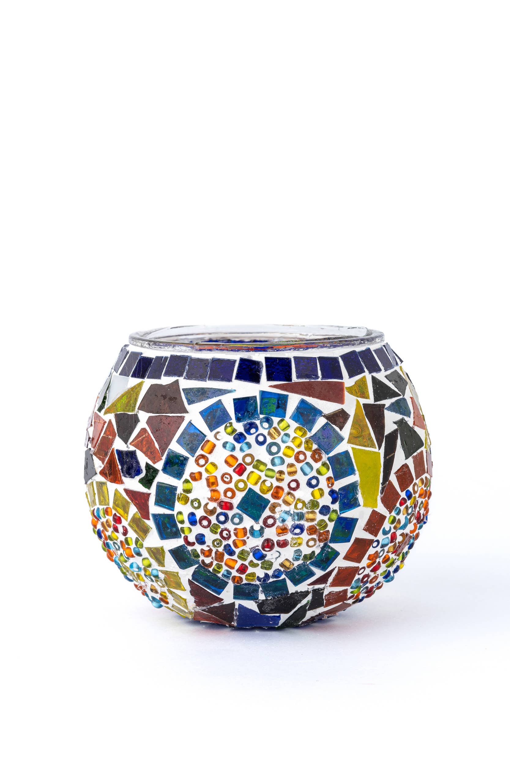 KAFTHAN Large Mosaic Glass Candle Holder: Red Triple Circle