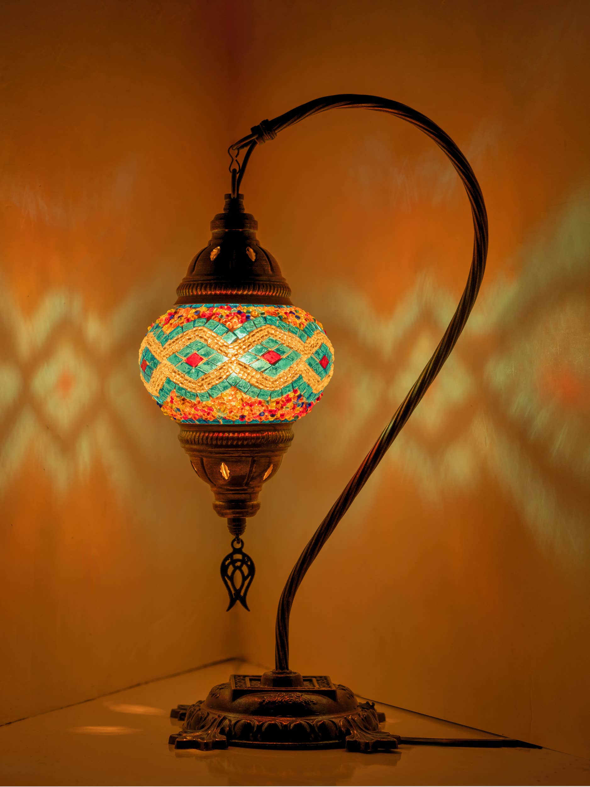 🌿 Handmade Swan Neck Mosaic Lamps Spring–Summer Bestseller: Ecru Snow Flakes