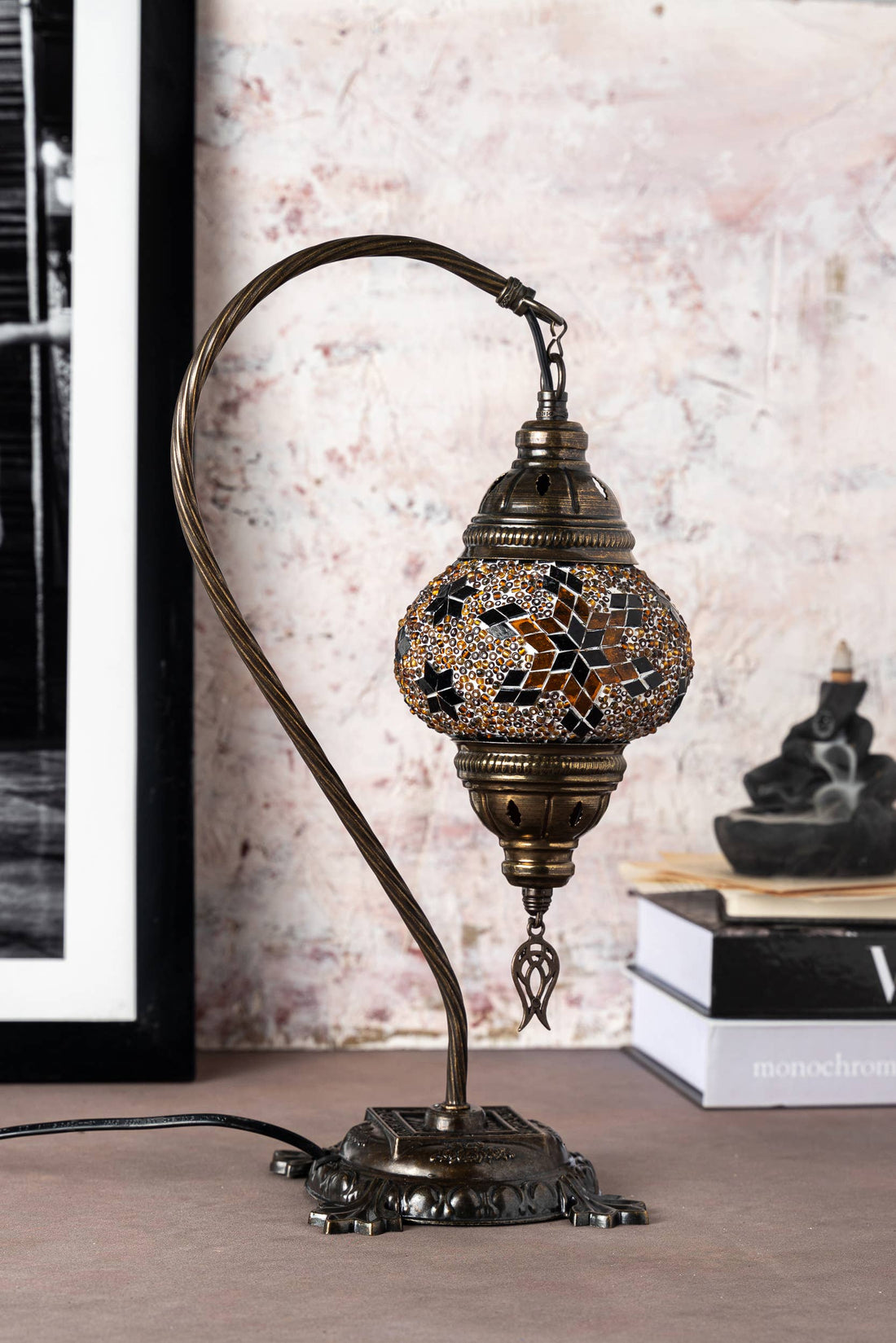 🌿 Handmade Swan Neck Mosaic Lamps Spring–Summer Bestseller: Ecru Snow Flakes