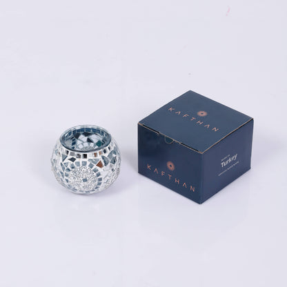 KAFTHAN Large Mosaic Glass Candle Holder: Turquoise Triple Circle