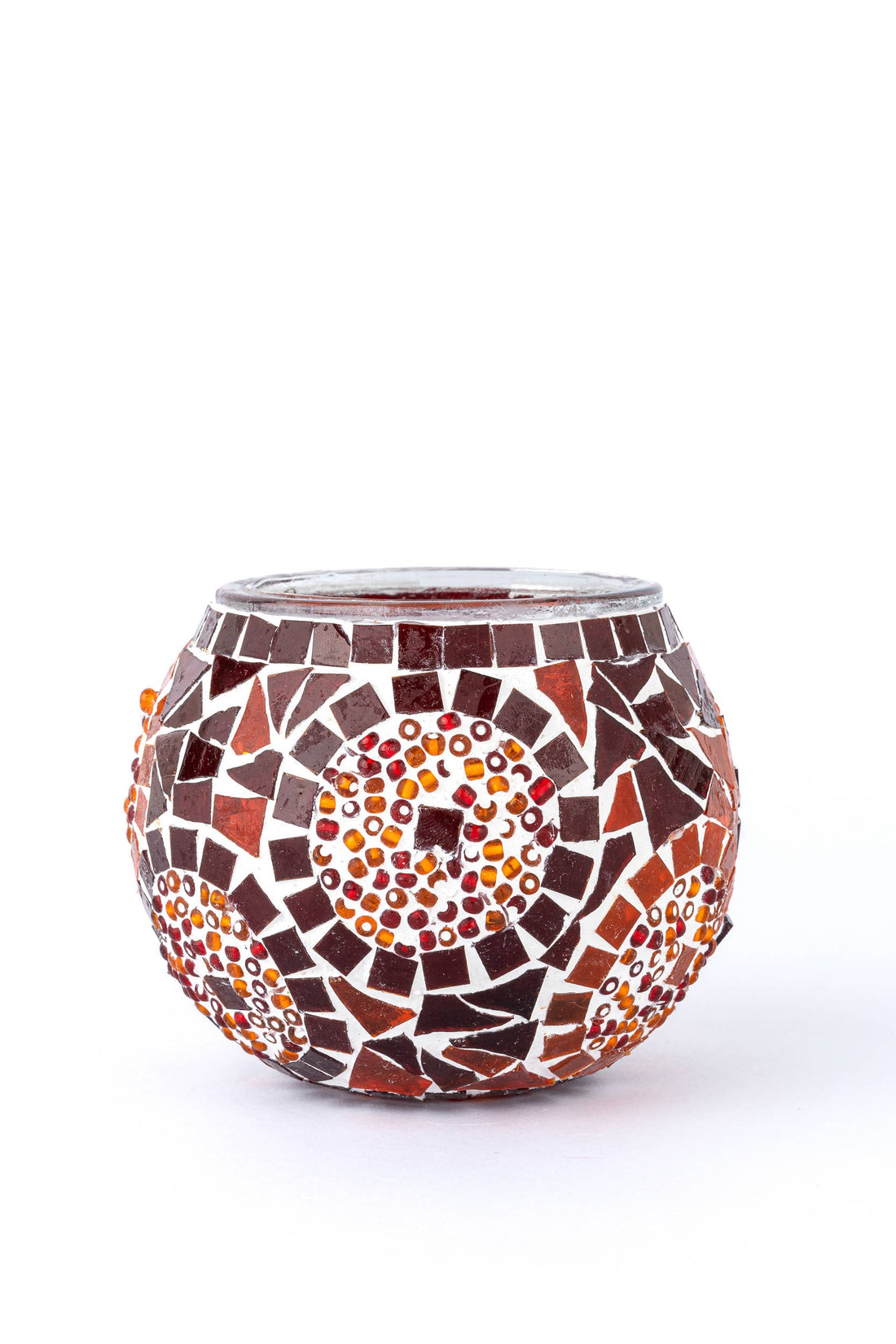 KAFTHAN Large Mosaic Glass Candle Holder: Red Triple Circle